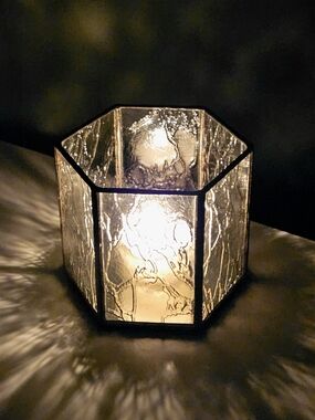 Hexagonal textured Glass Candle Holder